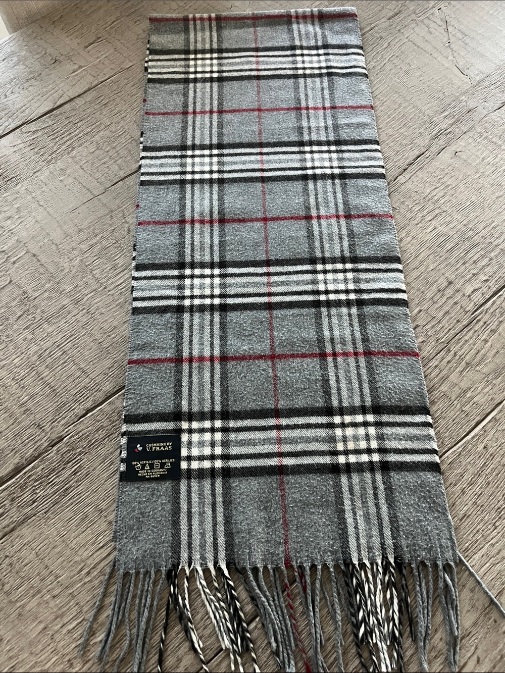 V. FRAAS Grey Plaid Wool Scarf